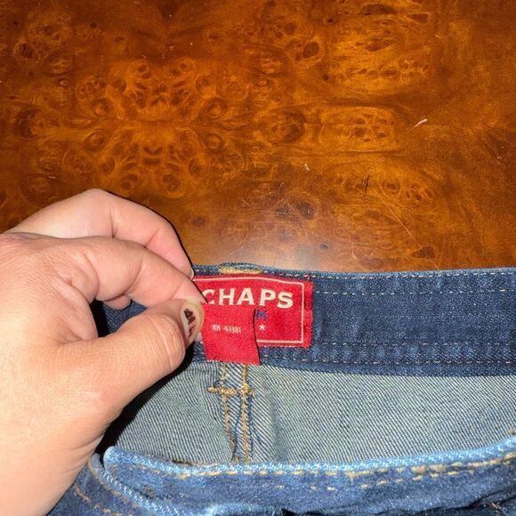 Chaps Button Down Front Denim Jean Skirt Women's Size 8 Dark Blue - Picture 5 of 11